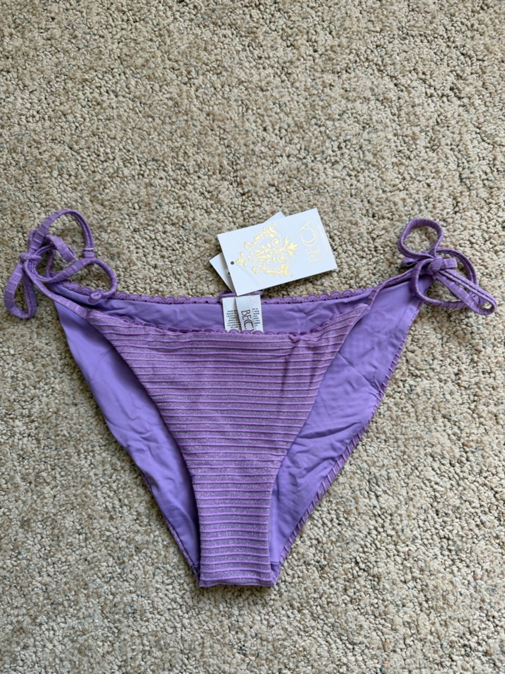 BECCA Swim Lavender Shimmer Side-Tie Bikini Bottoms. NWT